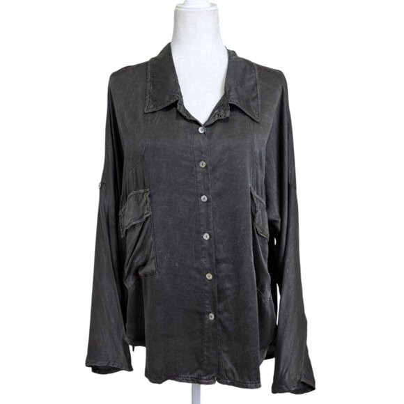 JS Millenium Top Grey Button-Up Long Sleeve Blouse Italy Women One Size Fit All - Picture 1 of 7